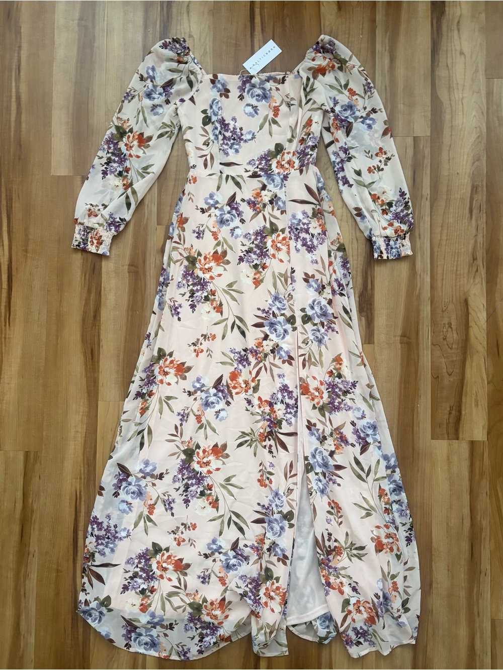 NWT Baltic Born Cream Maxi Dress with Purple & Orange Floral Print